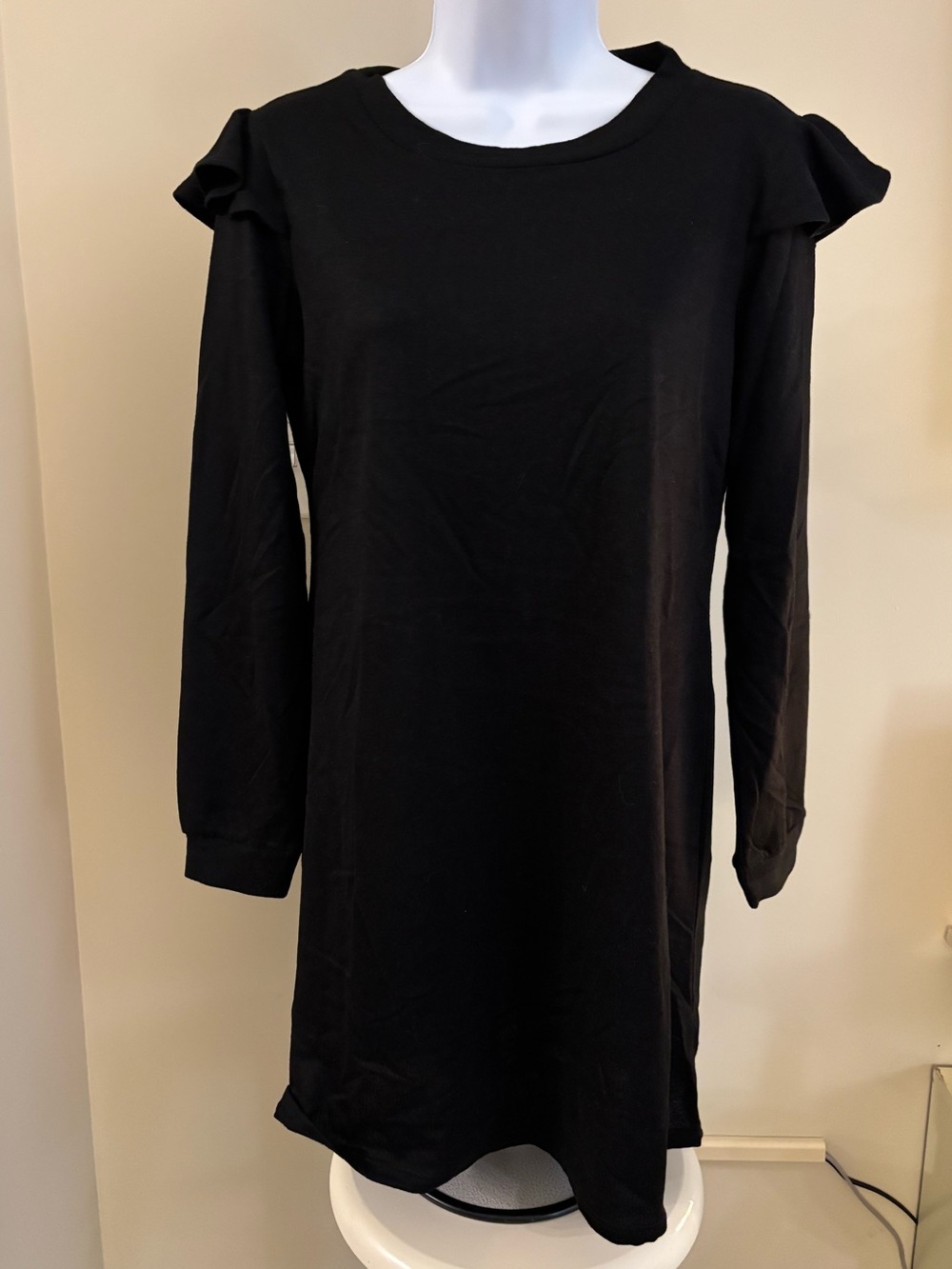 Lily Rose Black Ruffle-Shoulder Long Sleeve Dress